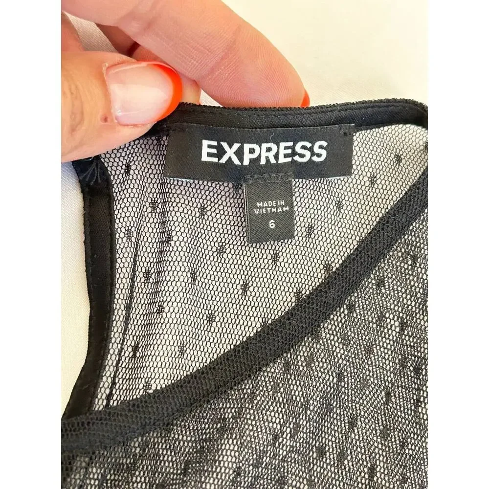 Express Mini Dress Womens Size 6 Black Velvet High Neck Sheer Sleeveless Cut Out